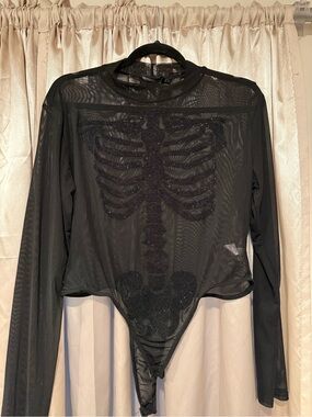 PrettyLittleThing Black Sheer Skeleton Mesh Bodysuit